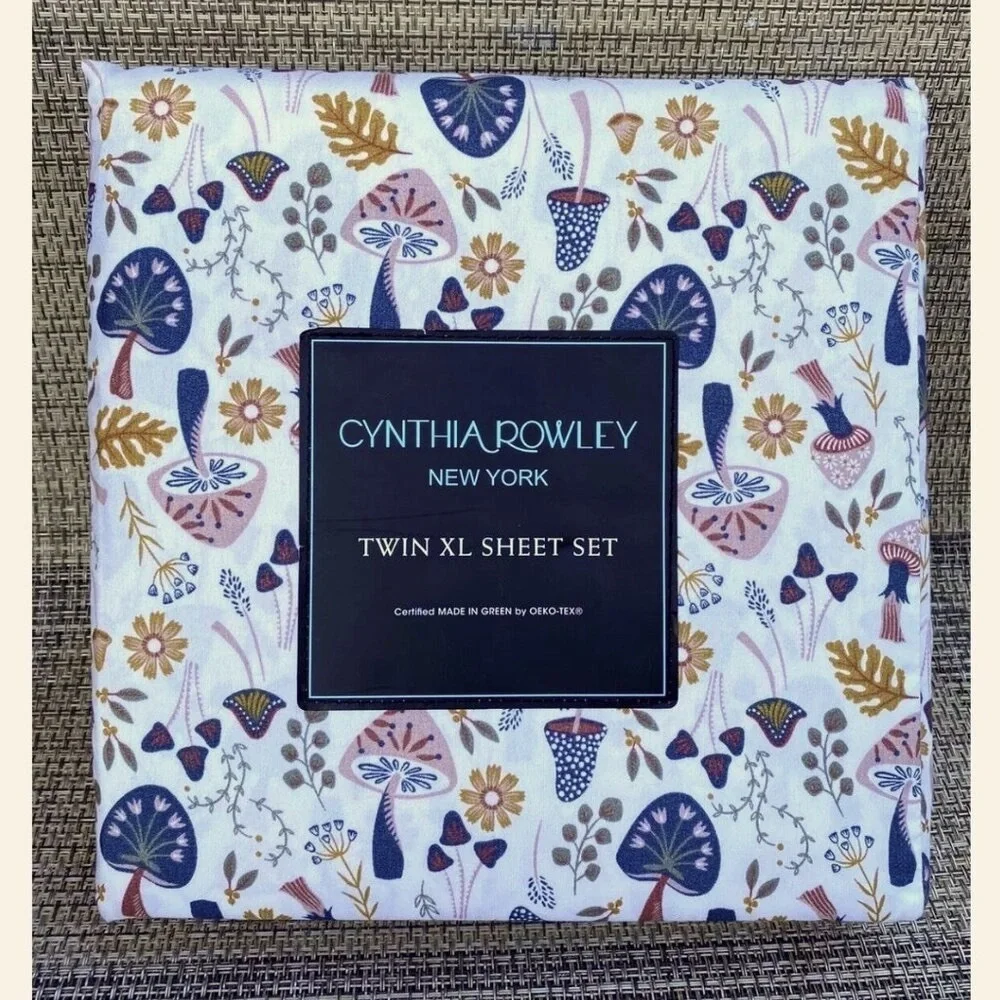 Cynthia Rowley Mushrooms Flowers Cottage Microfiber TWIN XL Sheet Set 3pc